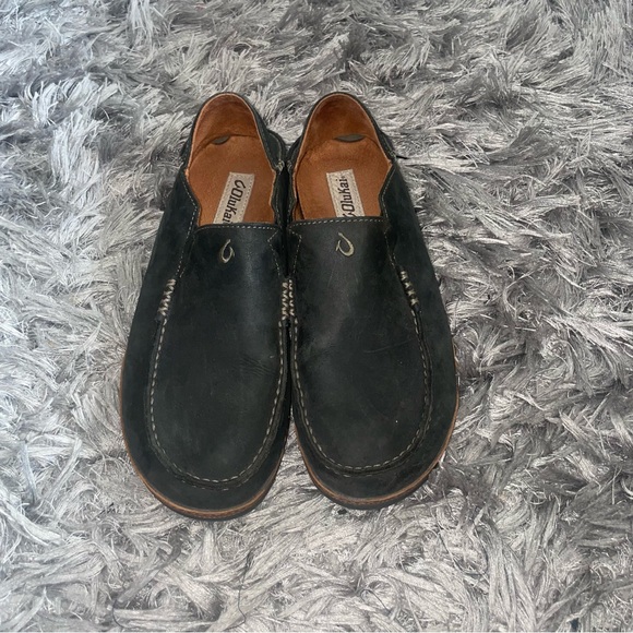 Men's OluKai Moloa Leather Loafers color BLACK/TOFFEE size 9.5 STYLE # 57452 - Picture 7 of 12